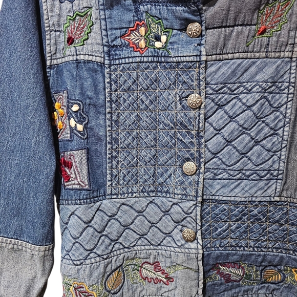 Vintage Keren Hart Patchwork Denim Jacket Women’s Large – Quilted Embroidered - Picture 3 of 5
